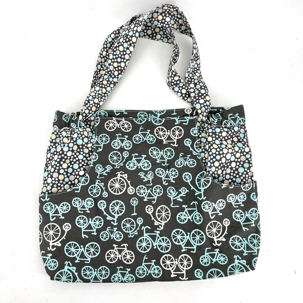 Fabric‎ bike theme reversible tote bag